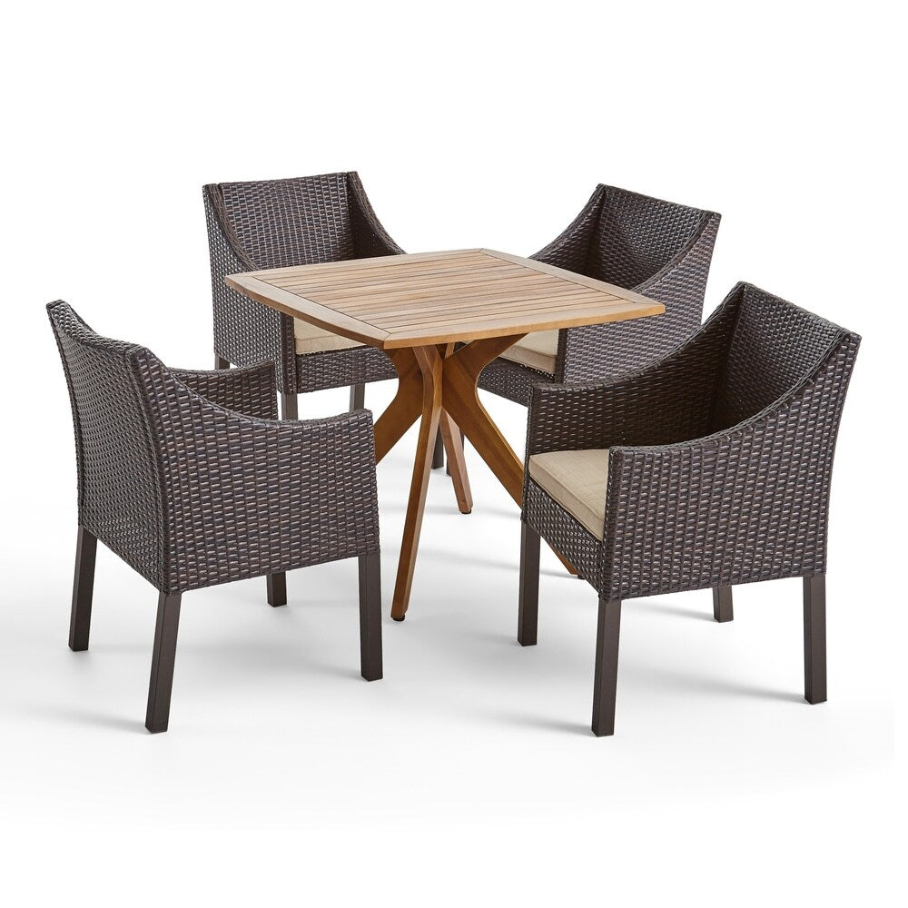 Taquile Outdoor 5 Piece Wood and Wicker Dining Set by Christopher Knight Home