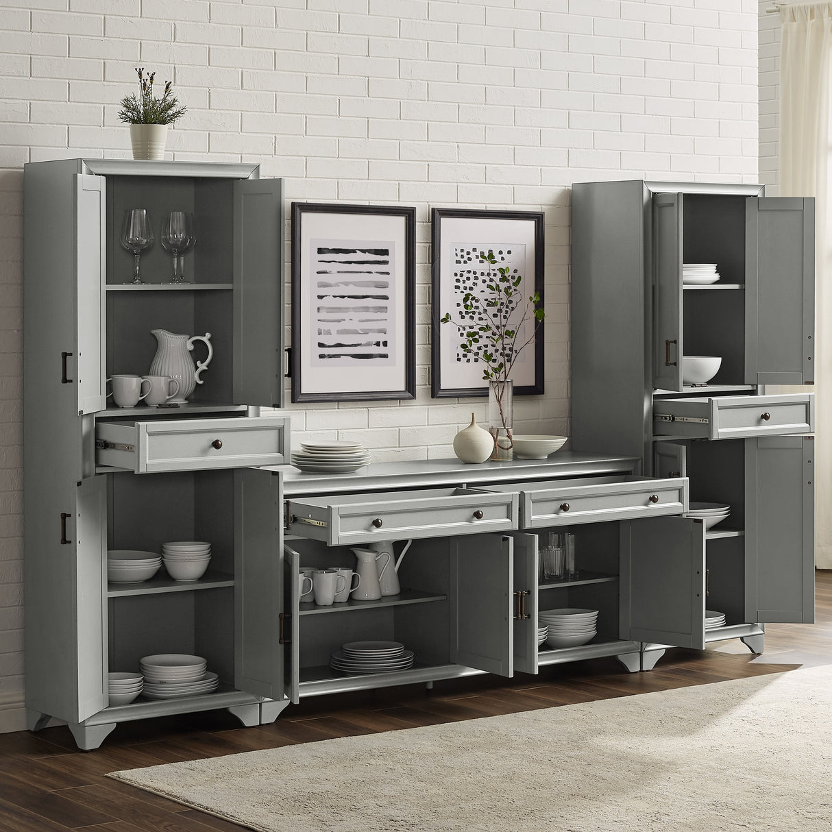 Crosley Tara 3-piece Sideboard and Pantry Set - 15"x108.5"x67.75"