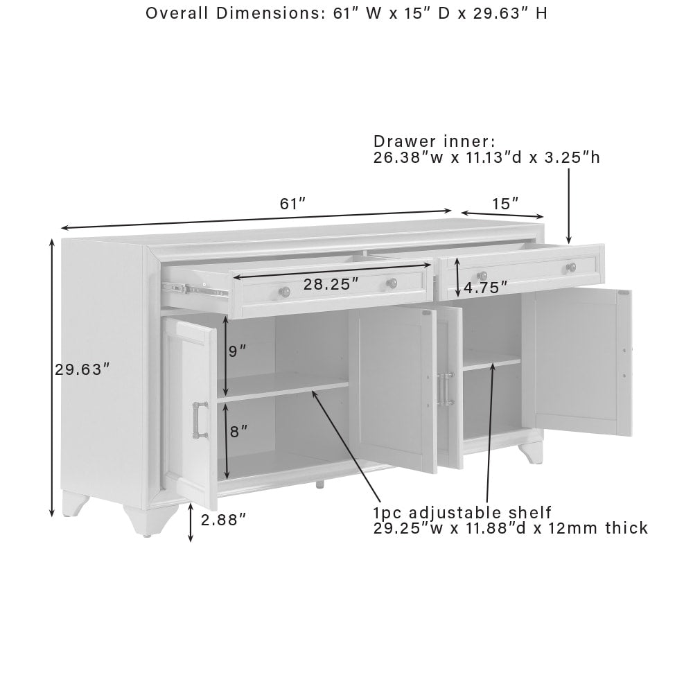 Crosley Tara 3-piece Sideboard and Pantry Set - 15"x108.5"x67.75"
