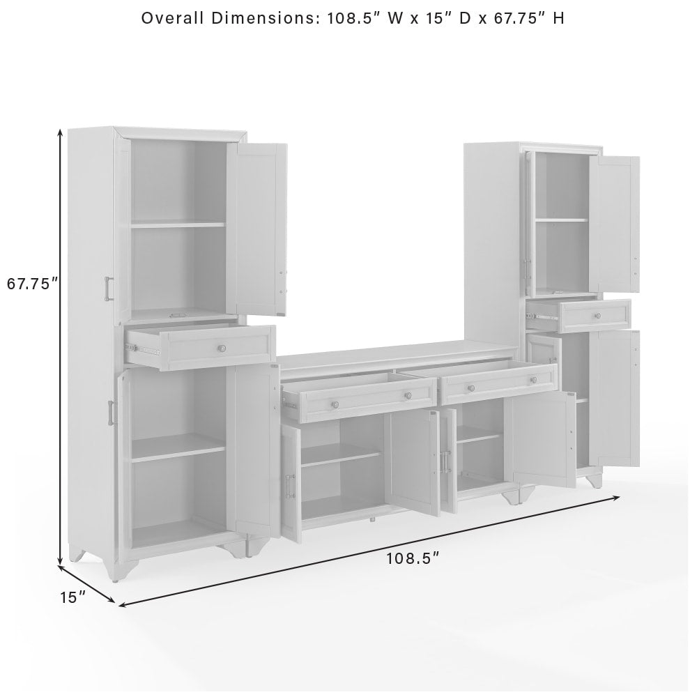 Crosley Tara 3-piece Sideboard and Pantry Set - 15"x108.5"x67.75"