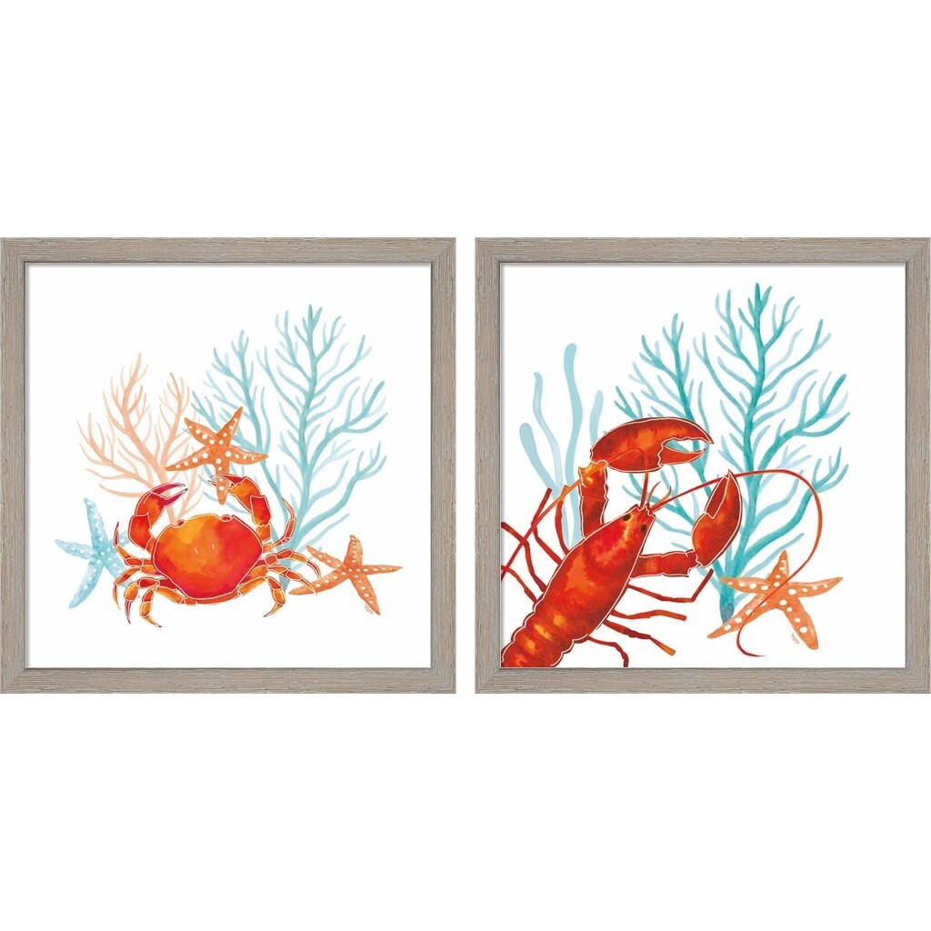 Tara Reed 'Coral Aqua B' Framed Art (Set of 2)