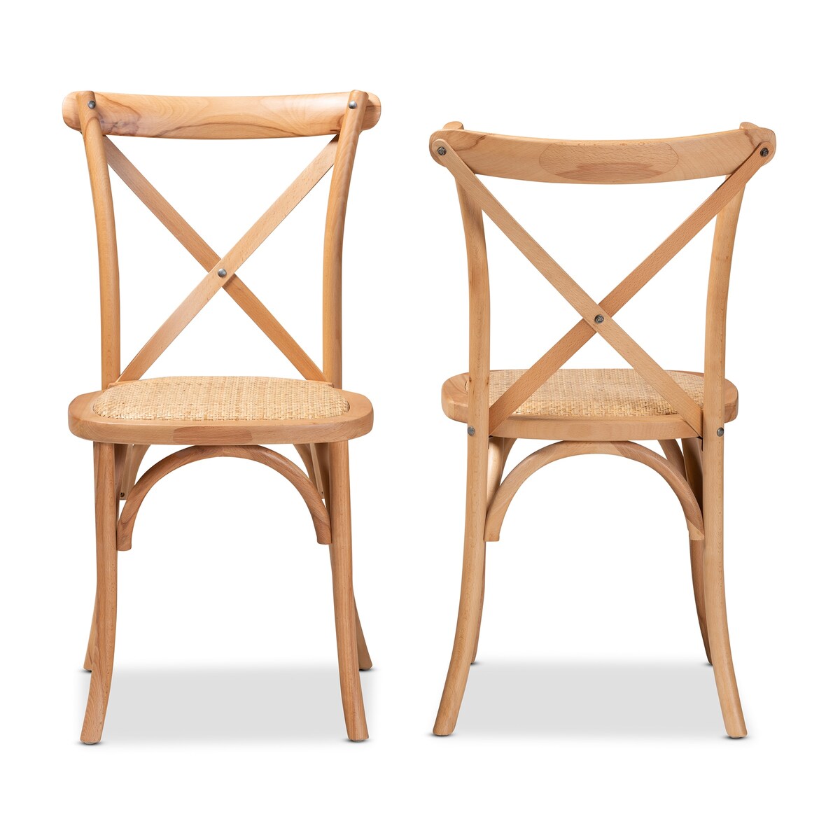 Tartan Mid-Century Woven Rattan Dining Chair Set (2PC)-Natural Brown