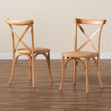 Tartan Mid-Century Woven Rattan Dining Chair Set (2PC)-Natural Brown