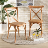 Tartan Mid-Century Woven Rattan Dining Chair Set (2PC)-Natural Brown