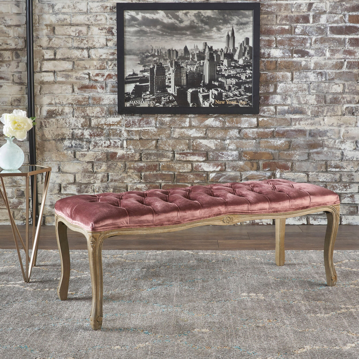 Tassia Traditional Button Tufted Velvet Bench by Christopher Knight Home