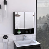 Tatacoa 25-inch Tall Double Door Mirror Cabinet with Open Shelf, and 3 Interior Shelves