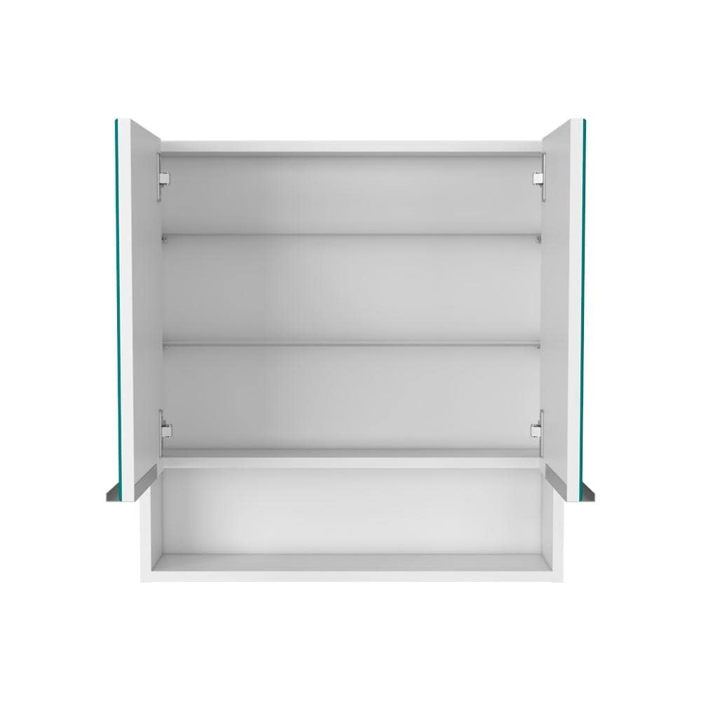 Tatacoa 25-inch Tall Double Door Mirror Cabinet with Open Shelf, and 3 Interior Shelves