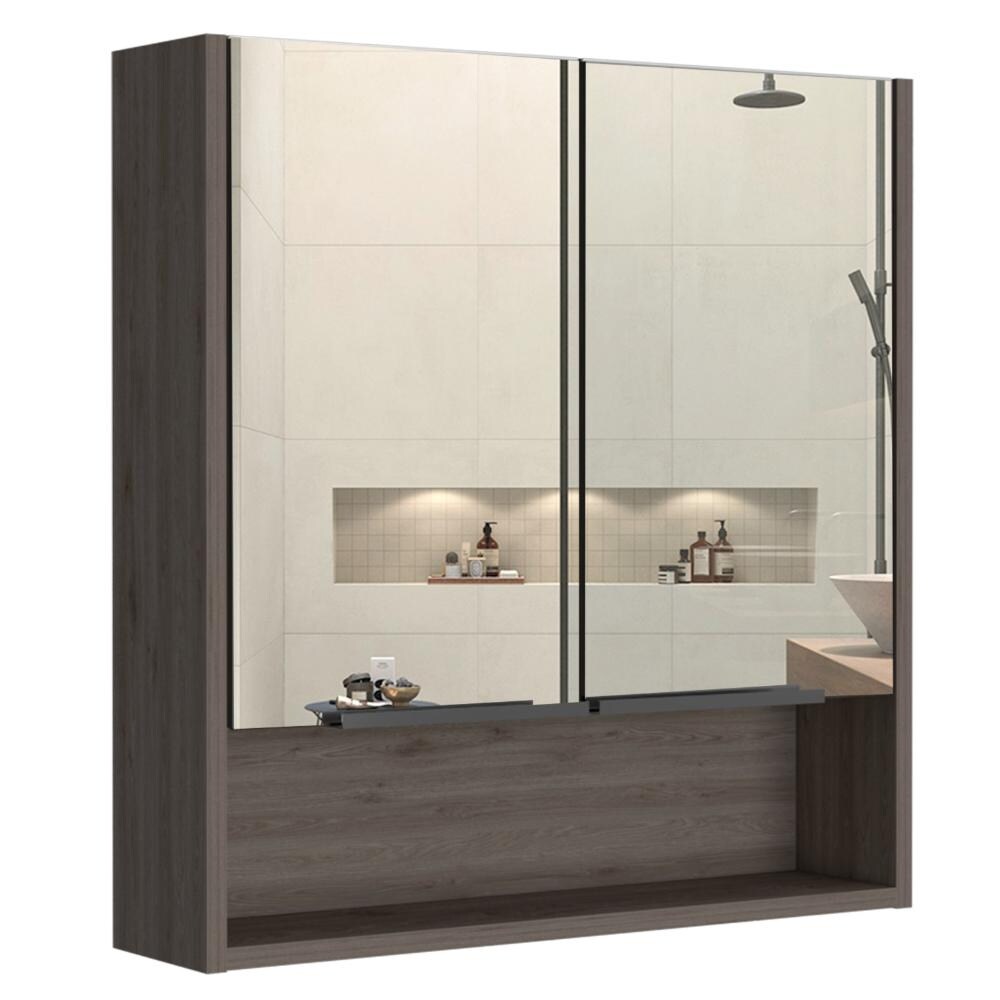 Tatacoa 25-inch Tall Double Door Mirror Cabinet with Open Shelf, and 3 Interior Shelves