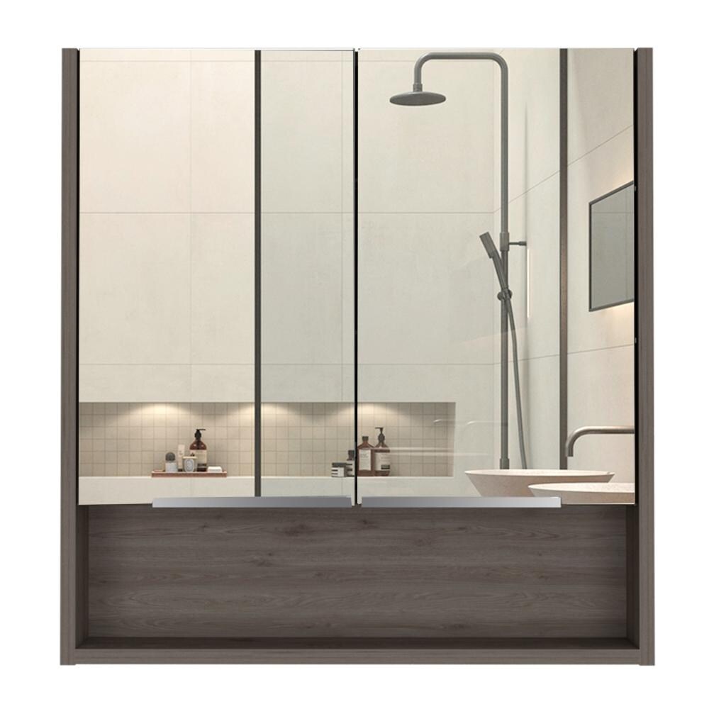 Tatacoa 25-inch Tall Double Door Mirror Cabinet with Open Shelf, and 3 Interior Shelves