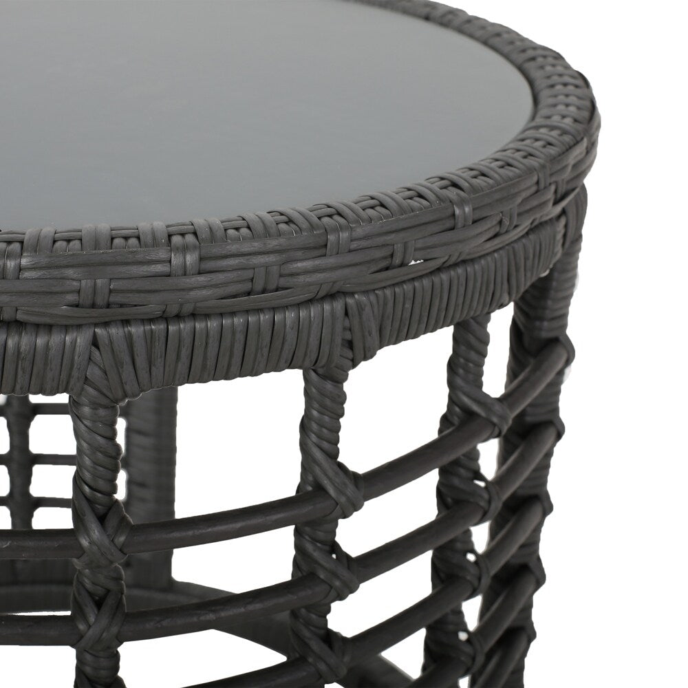 Tatiana Outdoor Modern Boho Wicker Side Table with Tempered Glass Top by Christopher Knight Home