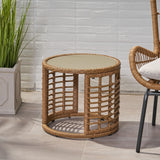 Tatiana Outdoor Modern Boho Wicker Side Table with Tempered Glass Top by Christopher Knight Home