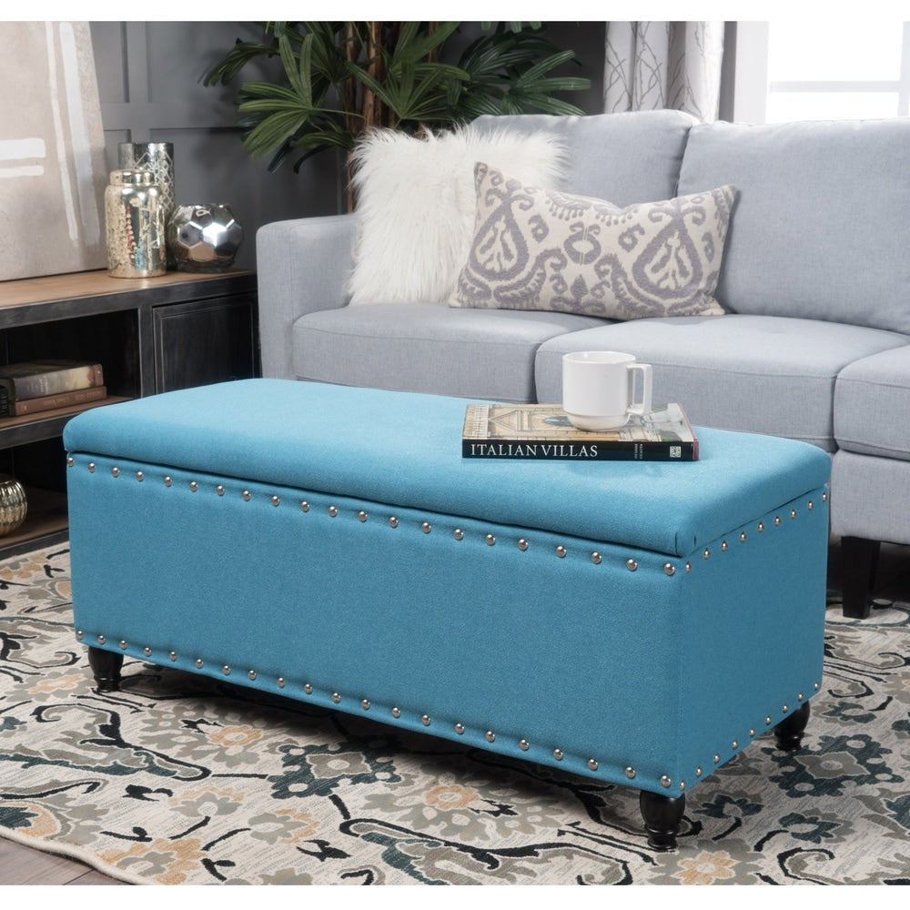 Tatiana Contemporary Fabric Storage Ottoman with Nailhead Trim by Christopher Knight Home
