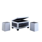 Taupe and Blue Plaid Storage Bench and Ottoman Three Piece Set