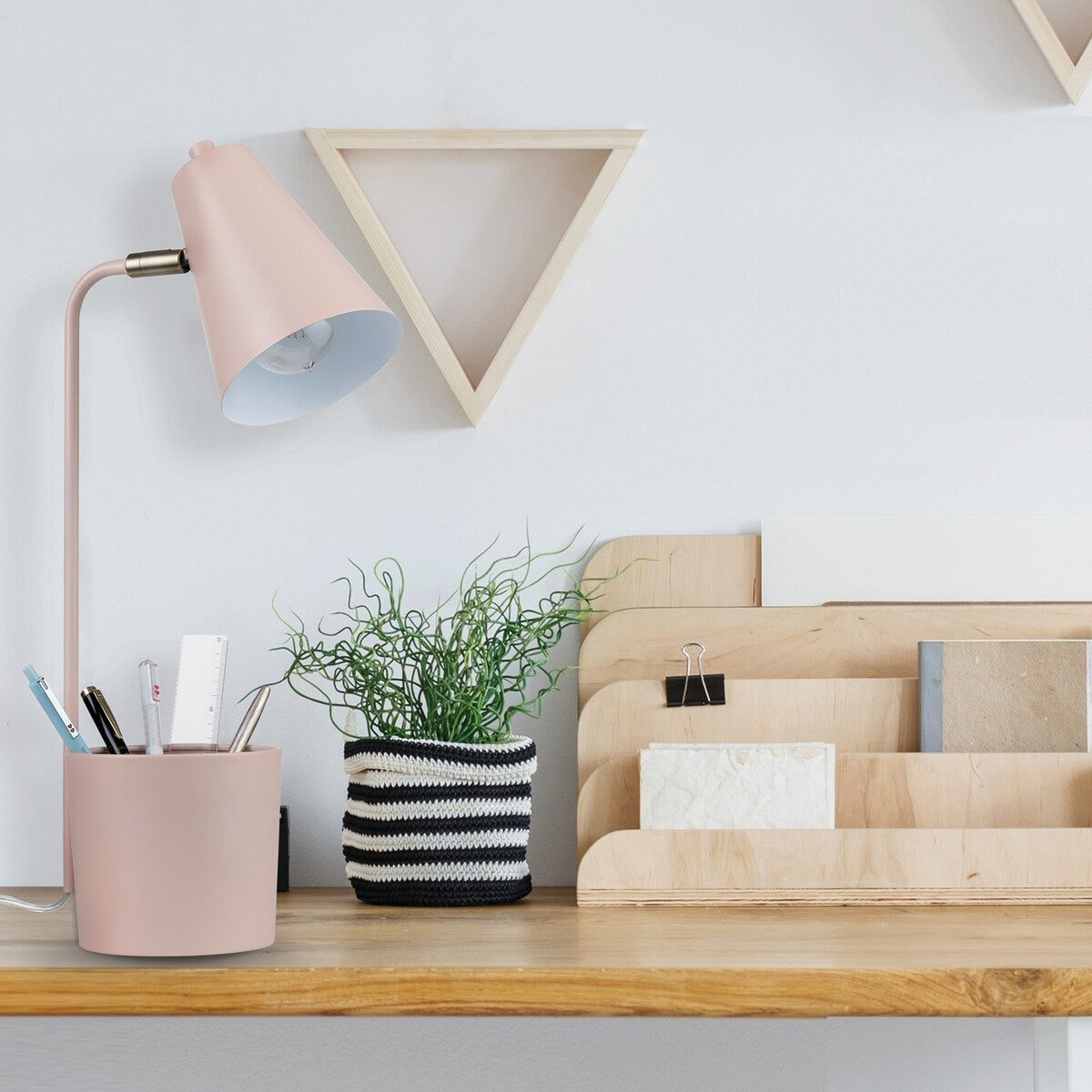 Taylor 18" Matte Pink Organizer Desk Lamp with Brass Pivot Joint - one size
