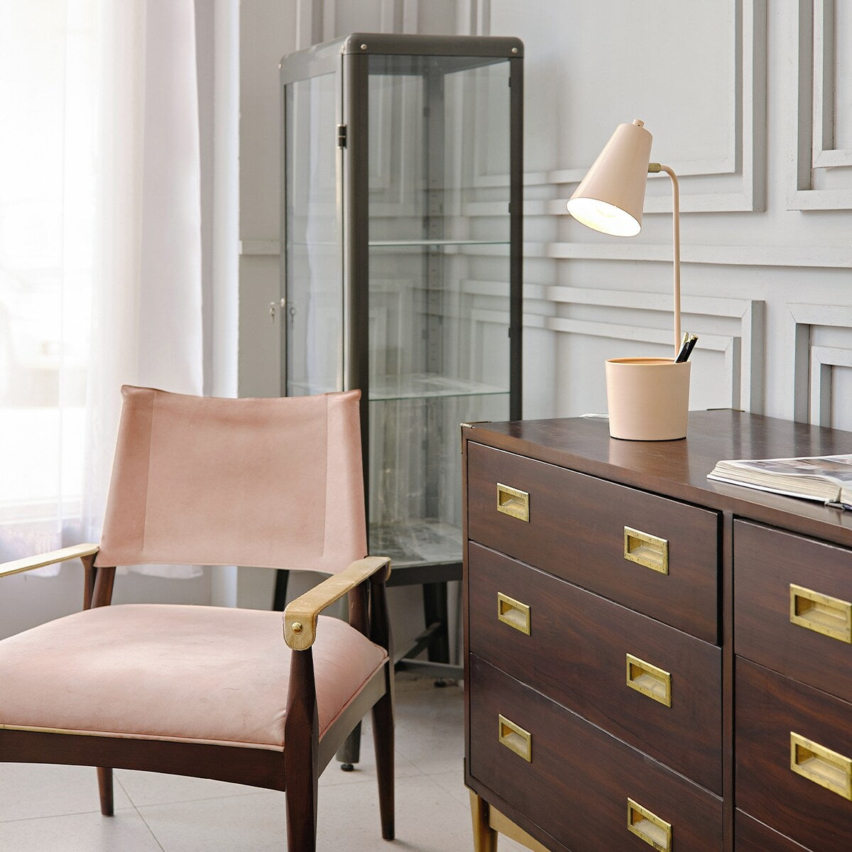 Taylor 18" Matte Pink Organizer Desk Lamp with Brass Pivot Joint - one size