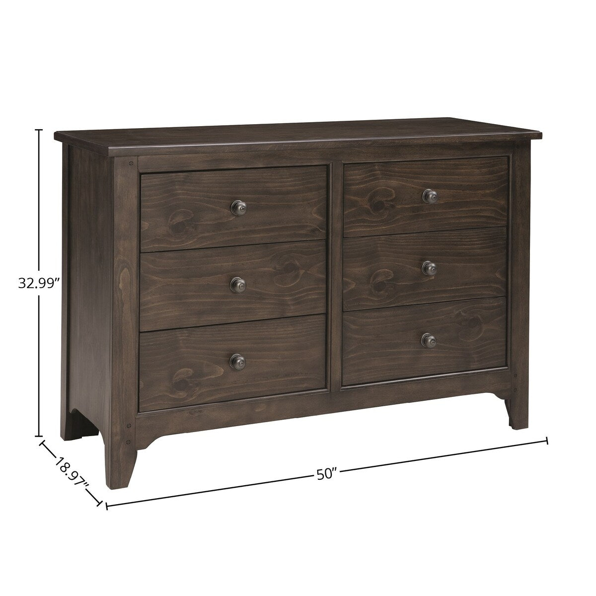 Taylor 6-Drawer Farmhouse Wood Dresser, River Rock Brown
