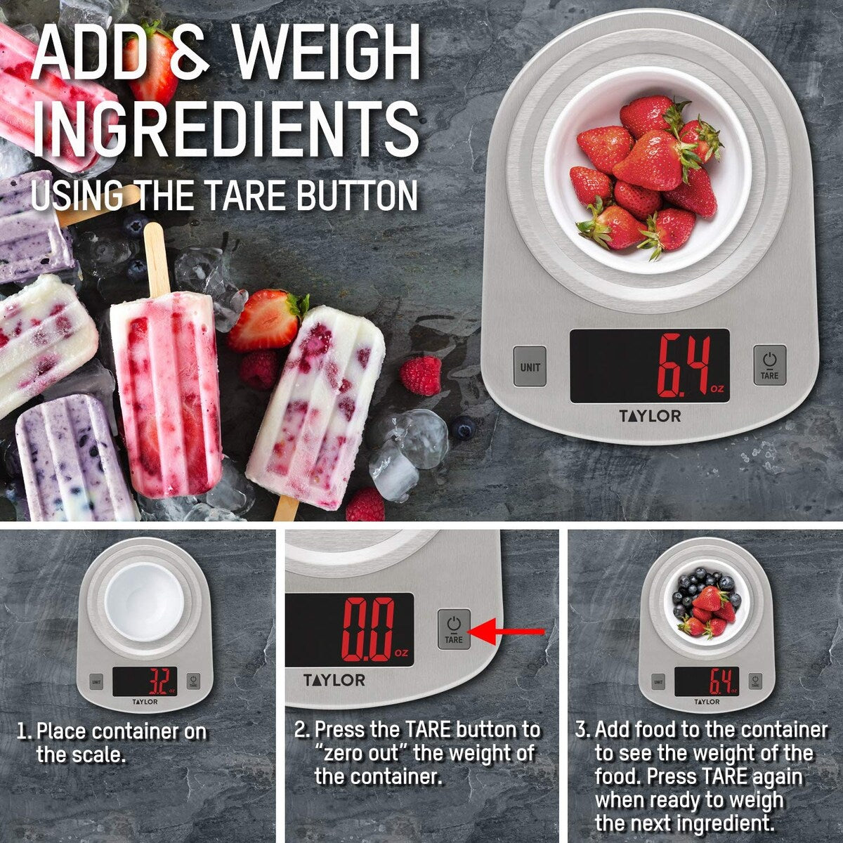 Taylor Stainless Steel Digital Kitchen Scale - 11 pound capacity