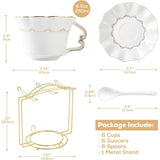 Tea Cups and Saucers Relief Printing Coffee Cups with Metal Stand