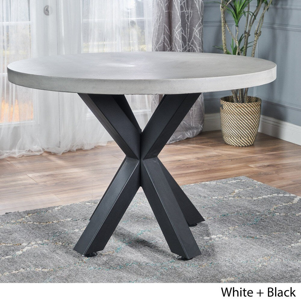 Teague Modern Lightweight Concrete Circular Dining Table with Cross Base by Christopher Knight Home - Off White