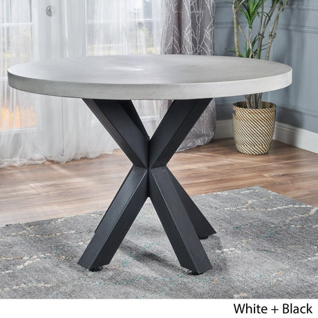 Teague Modern Lightweight Concrete Circular Dining Table with Cross Base by Christopher Knight Home - Off White
