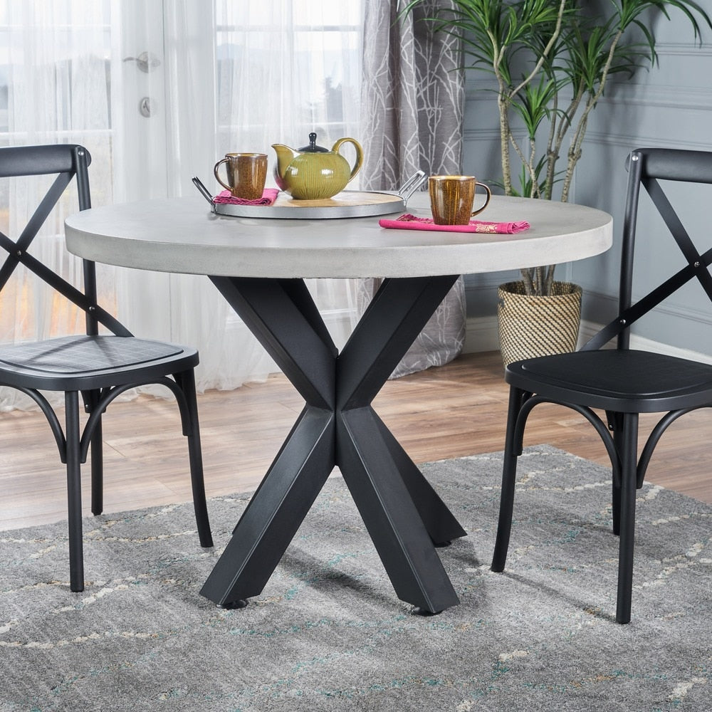Teague Modern Lightweight Concrete Circular Dining Table with Cross Base by Christopher Knight Home - Off White
