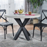 Teague Modern Lightweight Concrete Circular Dining Table with Cross Base by Christopher Knight Home - Off White