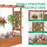 Teak Color Wood Outdoor Planter Box with Trellis
