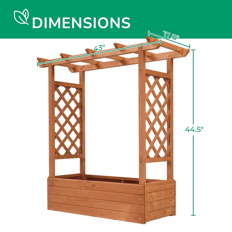 Teak Color Wood Outdoor Planter Box with Trellis