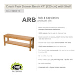 Teak Shower Bench Coach 47" (120 cm) with shelf