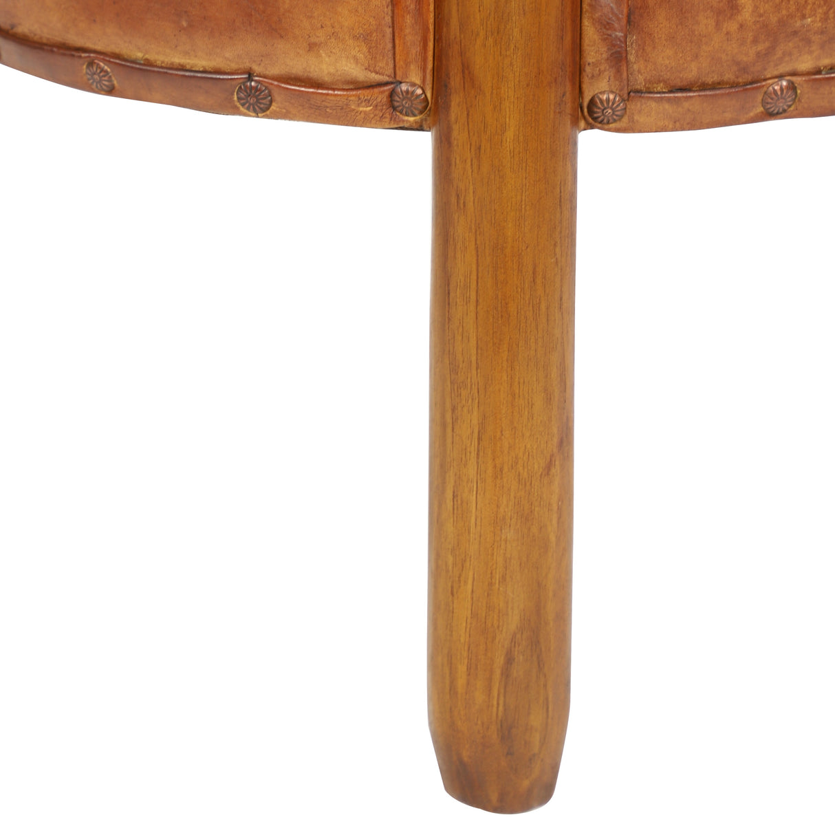 Teak Wood Handmade Upholstered Leather Stool with Wood Legs - Brown - Roche River Decor