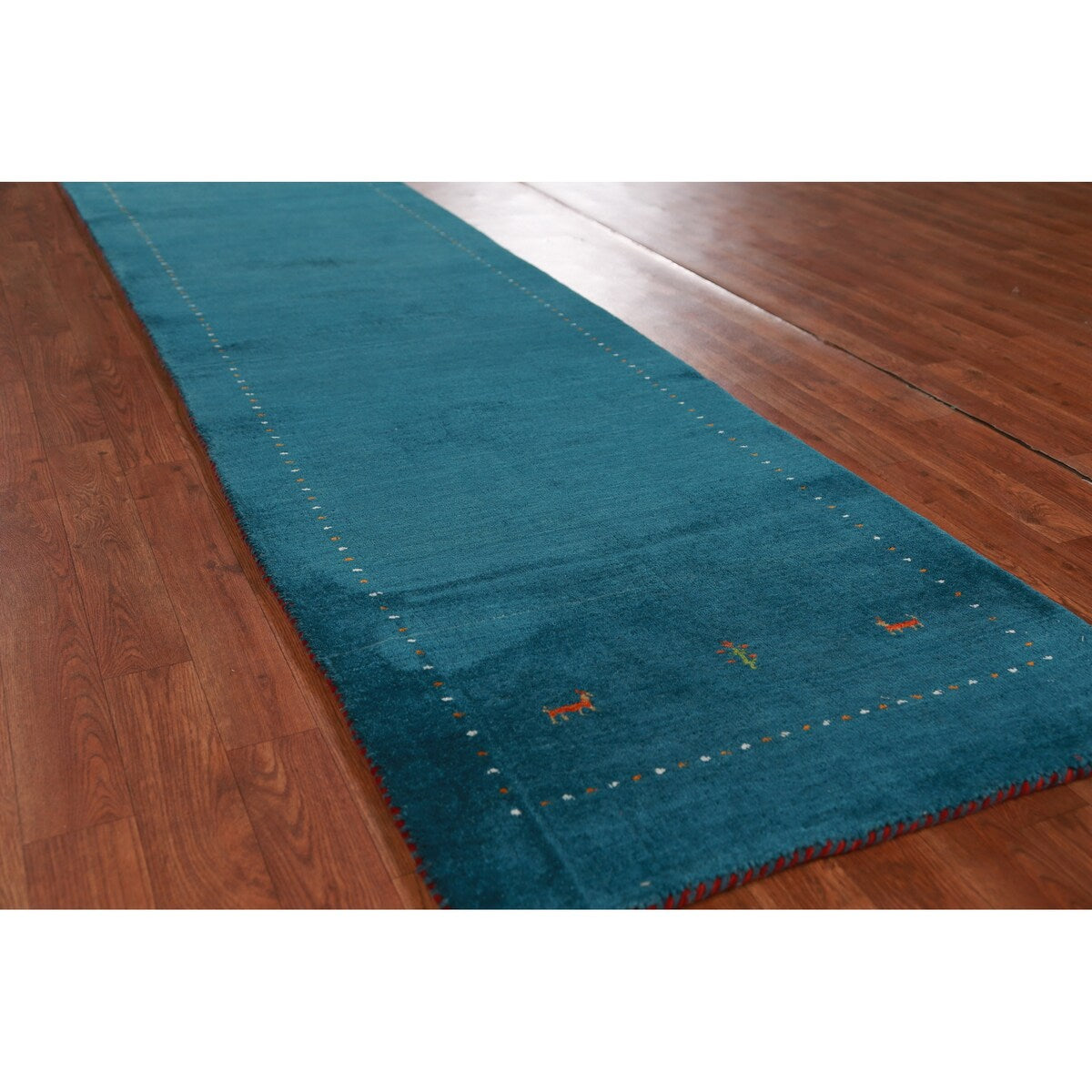 Teal Blue Gabbeh Oriental Runner Rug Handmade Wool Carpet - 2'7" x 9'10"