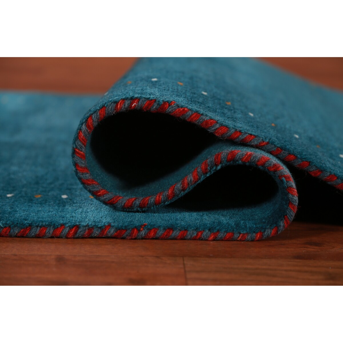 Teal Blue Gabbeh Oriental Runner Rug Handmade Wool Carpet - 2'7" x 9'10"