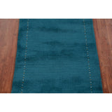Teal Blue Gabbeh Oriental Runner Rug Handmade Wool Carpet - 2'7" x 9'10"