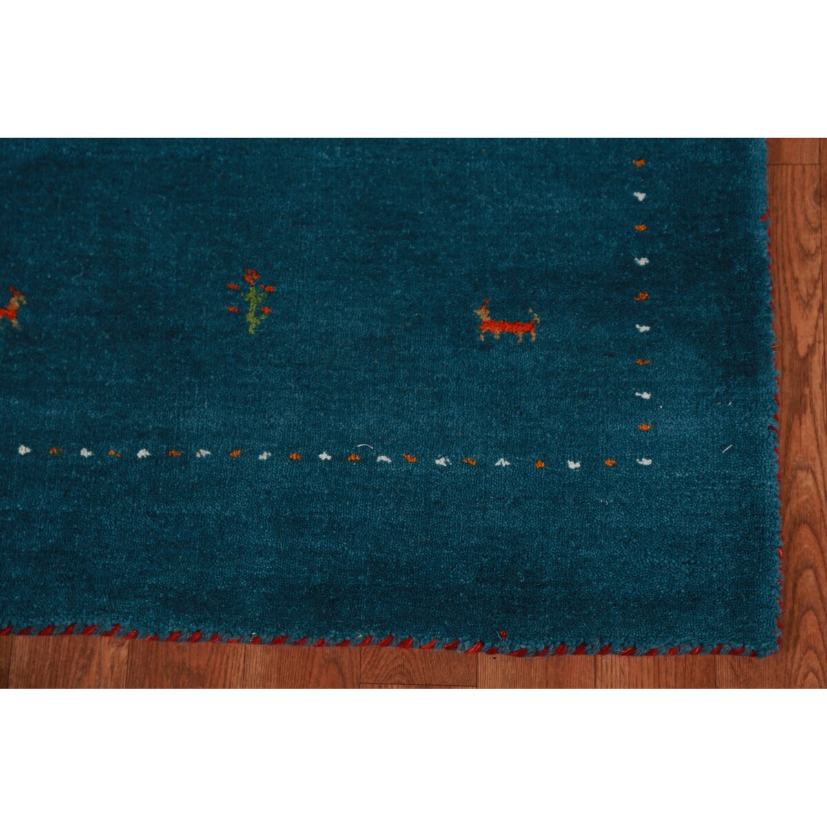 Teal Blue Gabbeh Oriental Runner Rug Handmade Wool Carpet - 2'7" x 9'10"