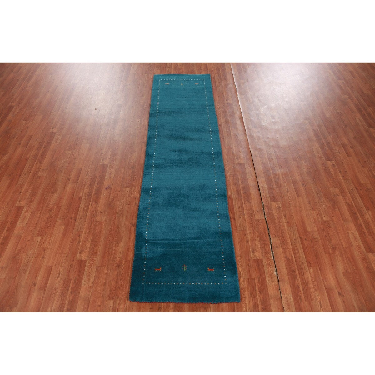 Teal Blue Gabbeh Oriental Runner Rug Handmade Wool Carpet - 2'7" x 9'10"