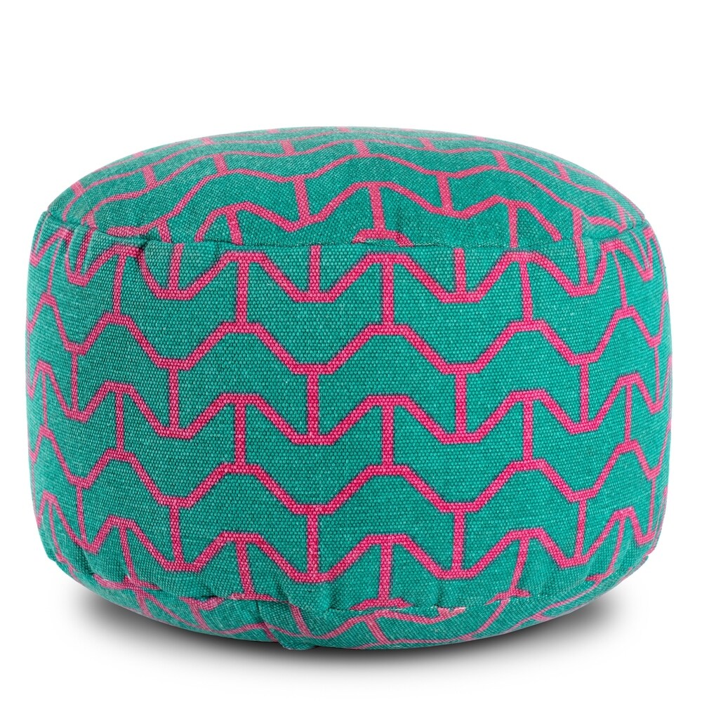 Jani Curated Nomad Teal and Pink 26" Oversized Square Pouf Ottoman