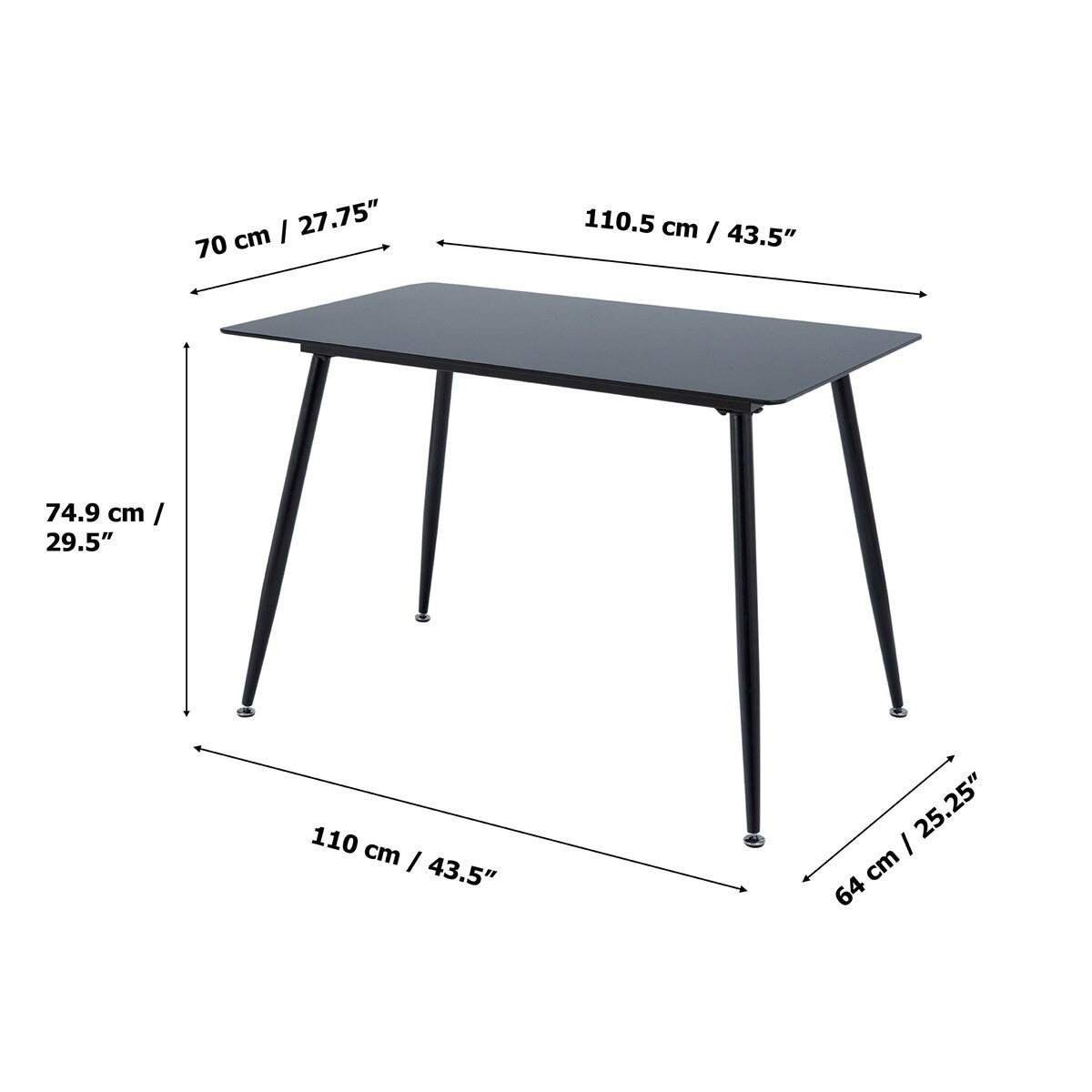 Teamson Home - Julianna 43 inch Glass Dining Table - Black - 43.5"W x 27.75"L x 29.5"H