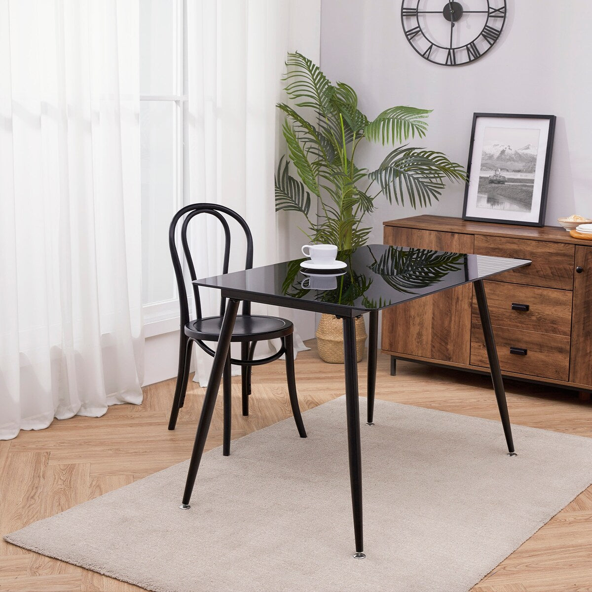Teamson Home - Julianna 43 inch Glass Dining Table - Black - 43.5"W x 27.75"L x 29.5"H