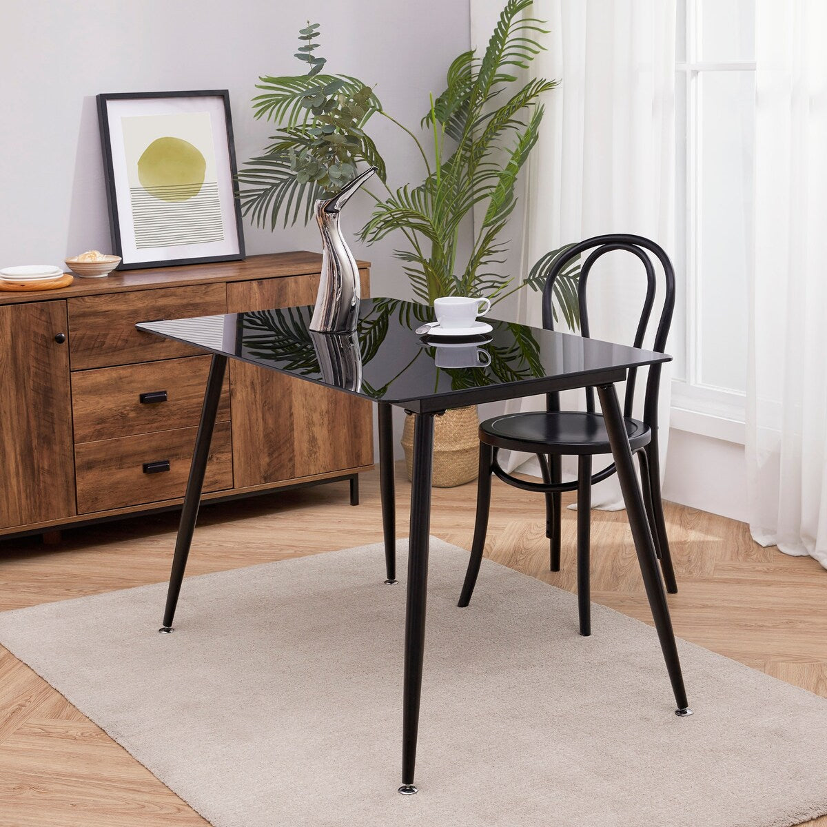 Teamson Home - Julianna 43 inch Glass Dining Table - Black - 43.5"W x 27.75"L x 29.5"H