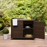 Teamson Home 39.5" Veronica Rolling Outdoor PE Rattan Bar Cart with Storage