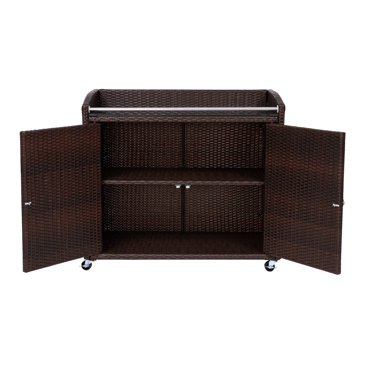 Teamson Home 39.5" Veronica Rolling Outdoor PE Rattan Bar Cart with Storage