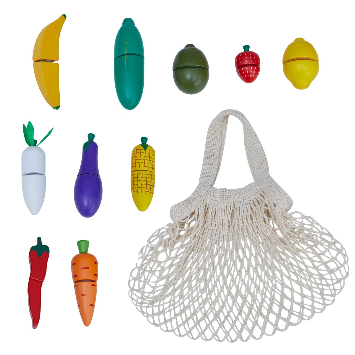 Teamson Kids - Little Chef Frankfurt Wooden Cutting food play kitchen accessories with filet net bag