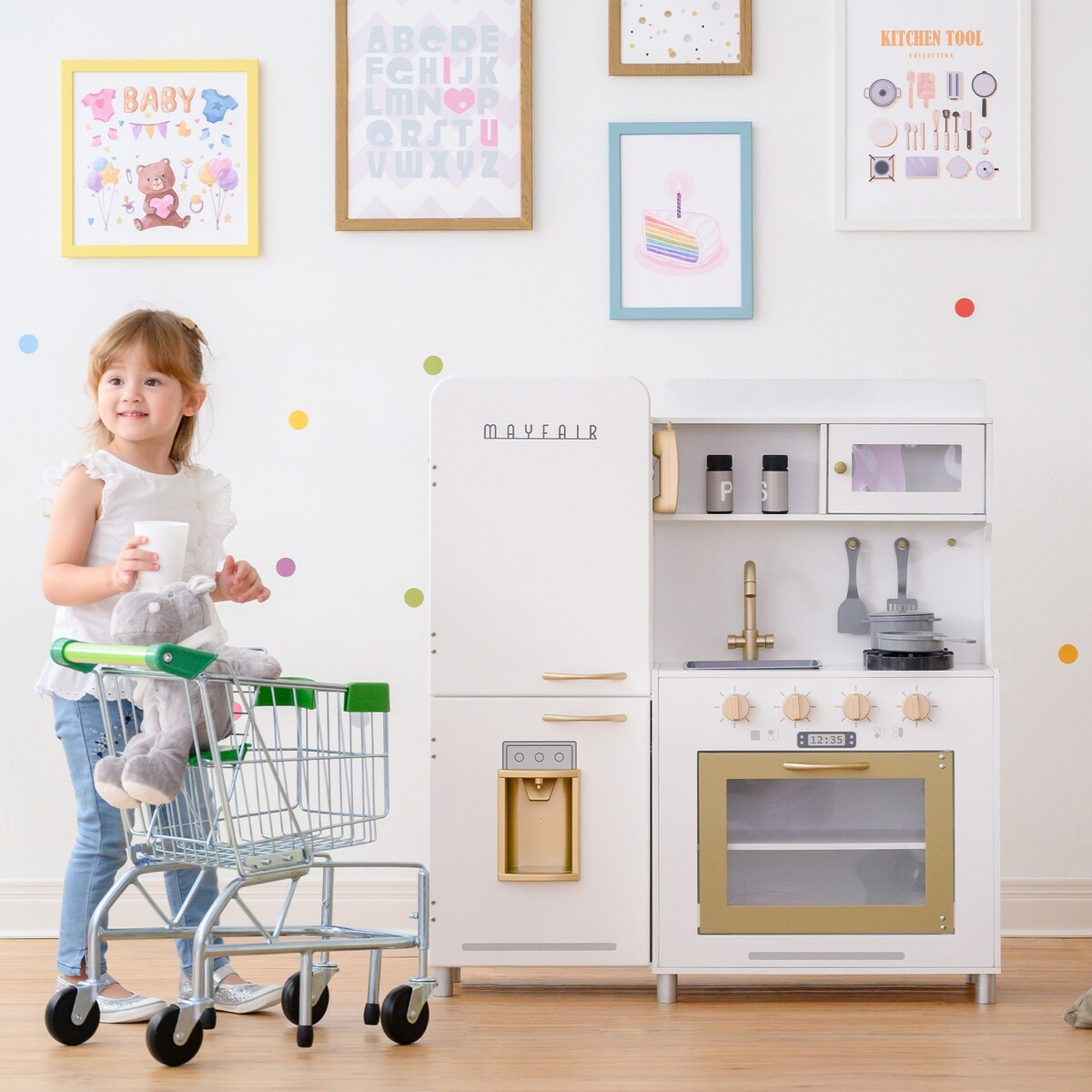 Teamson Kids Little Chef Mayfair Classic Kids Kitchen Playset, White, Gold