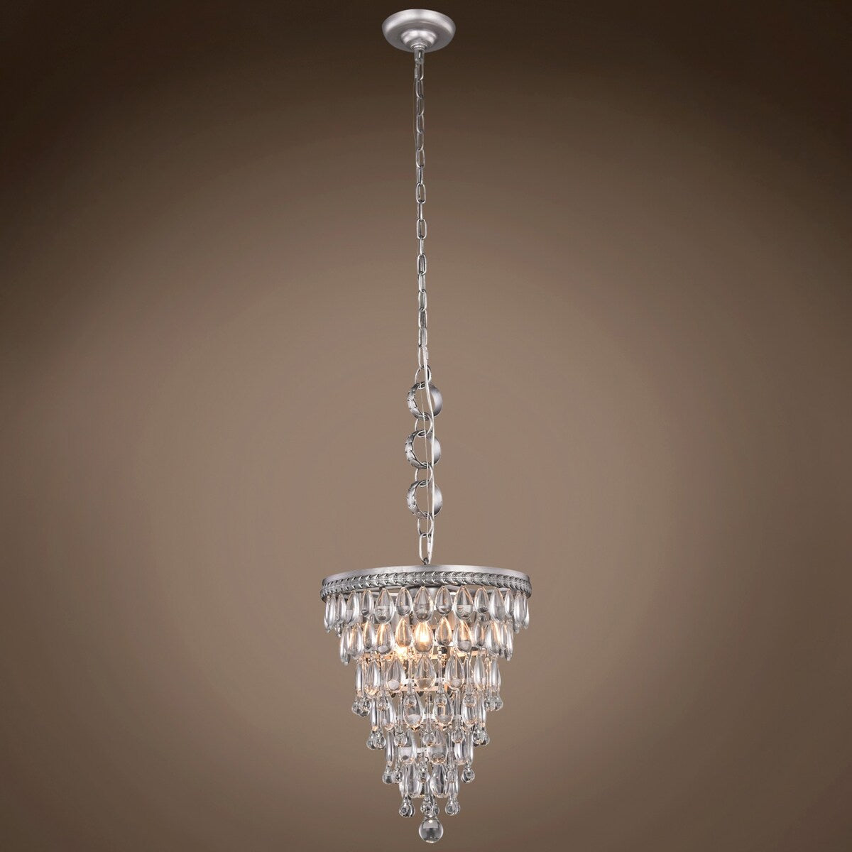 Teardrop Glass Chandelier 3 Light Led 13" In Antique Silver - 16.00