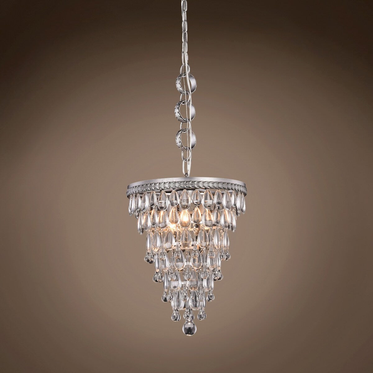 Teardrop Glass Chandelier 3 Light Led 13" In Antique Silver - 16.00