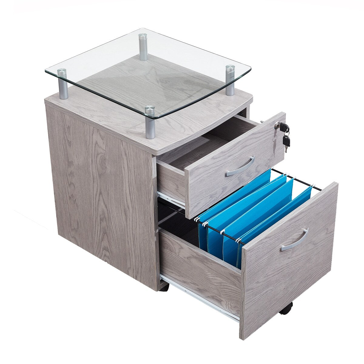 Techni Mobili Rolling File Cabinet with Glass Top