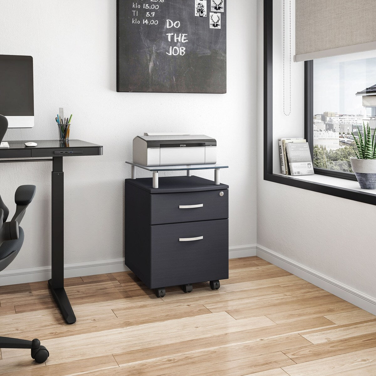 Techni Mobili Rolling File Cabinet with Glass Top