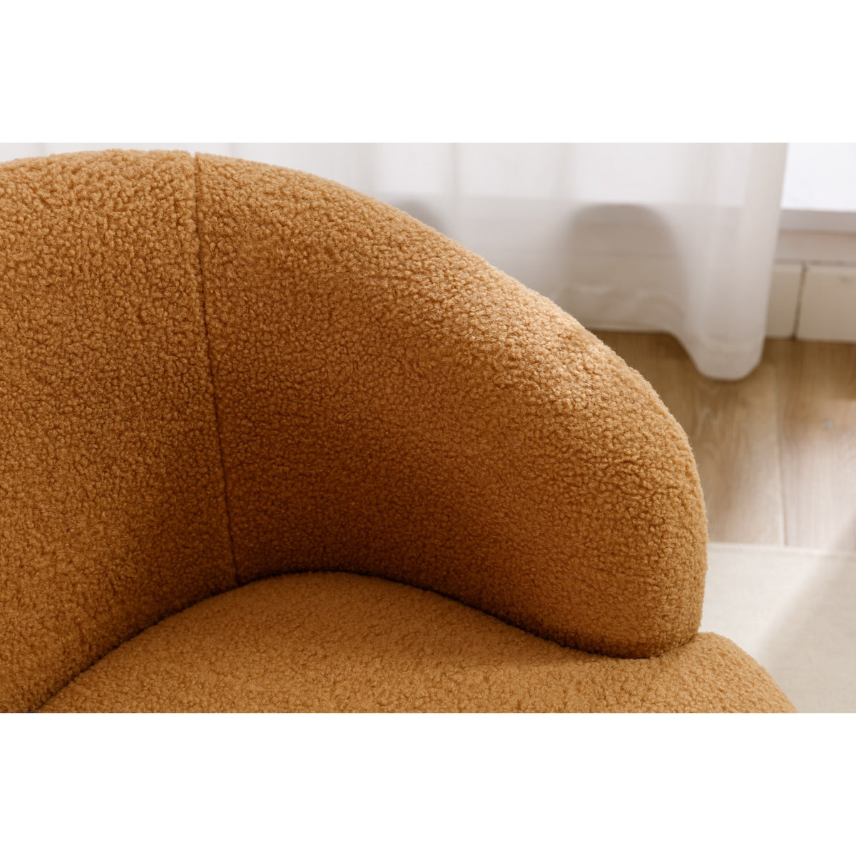 Teddy Fabric Swivel Accent Armchair Barrel Chair With Black Powder Coating Metal Ring,Khaki