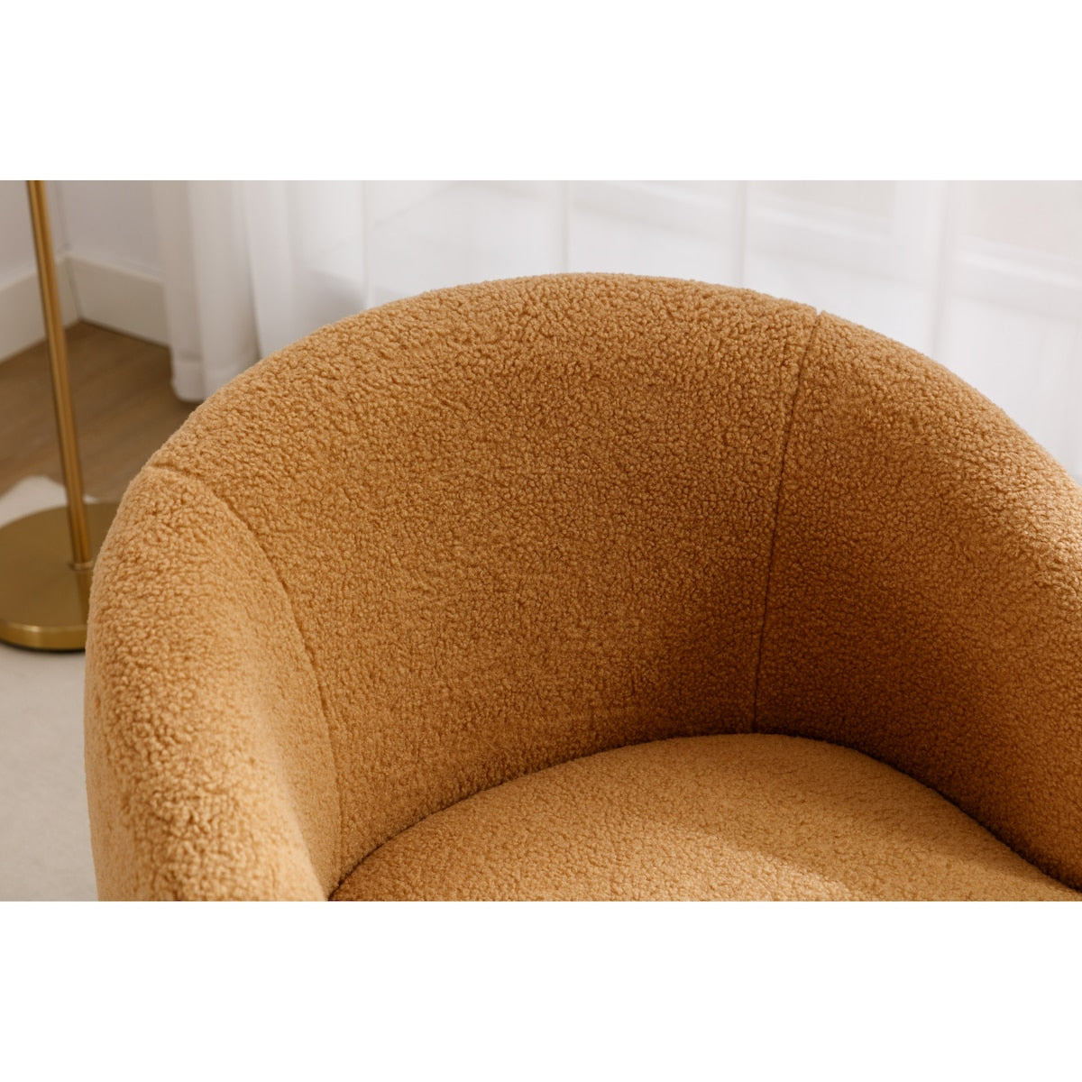 Teddy Fabric Swivel Accent Armchair Barrel Chair With Black Powder Coating Metal Ring,Khaki