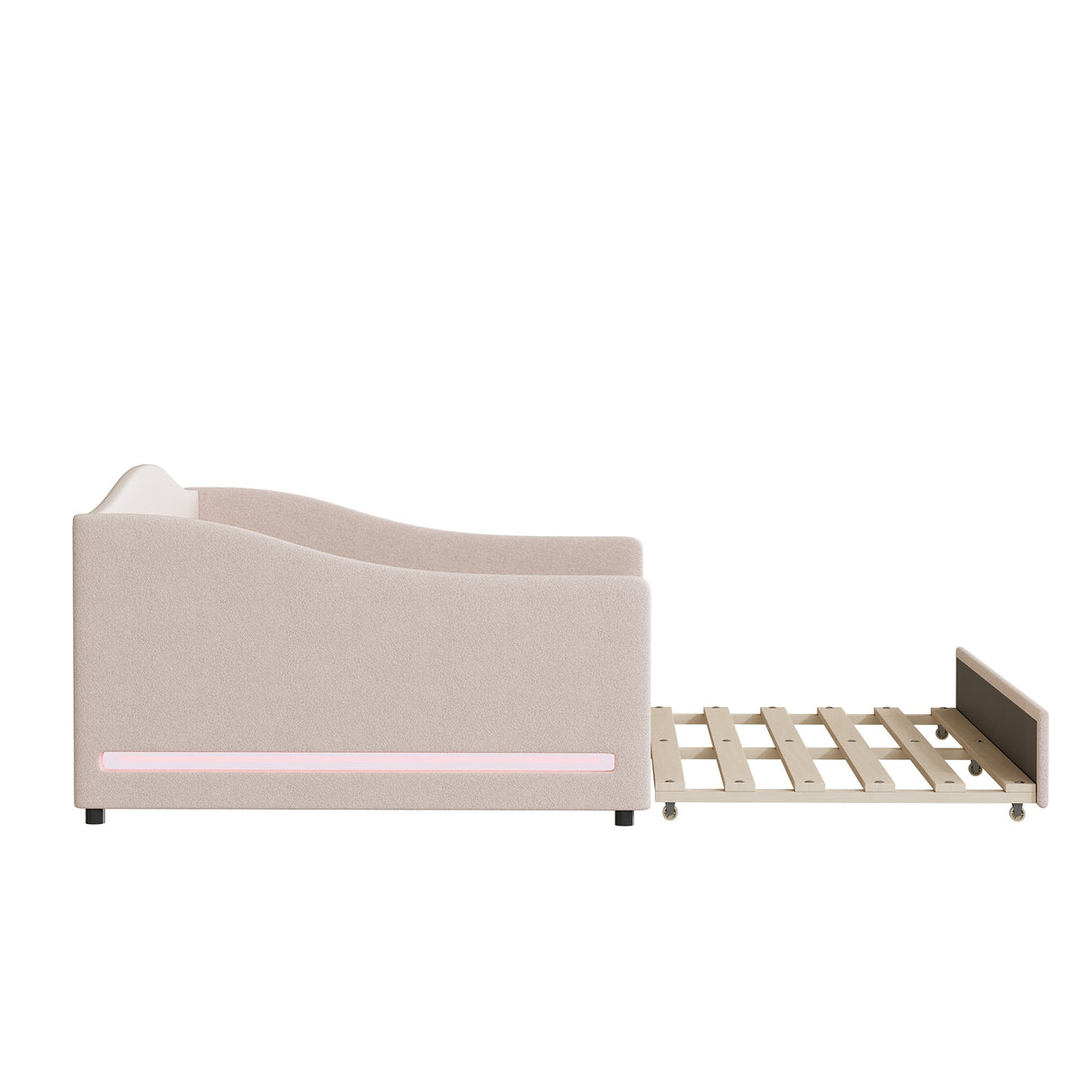 Teddy Fleece Full Size Upholstered Daybed with Light and Trundle, Beige
